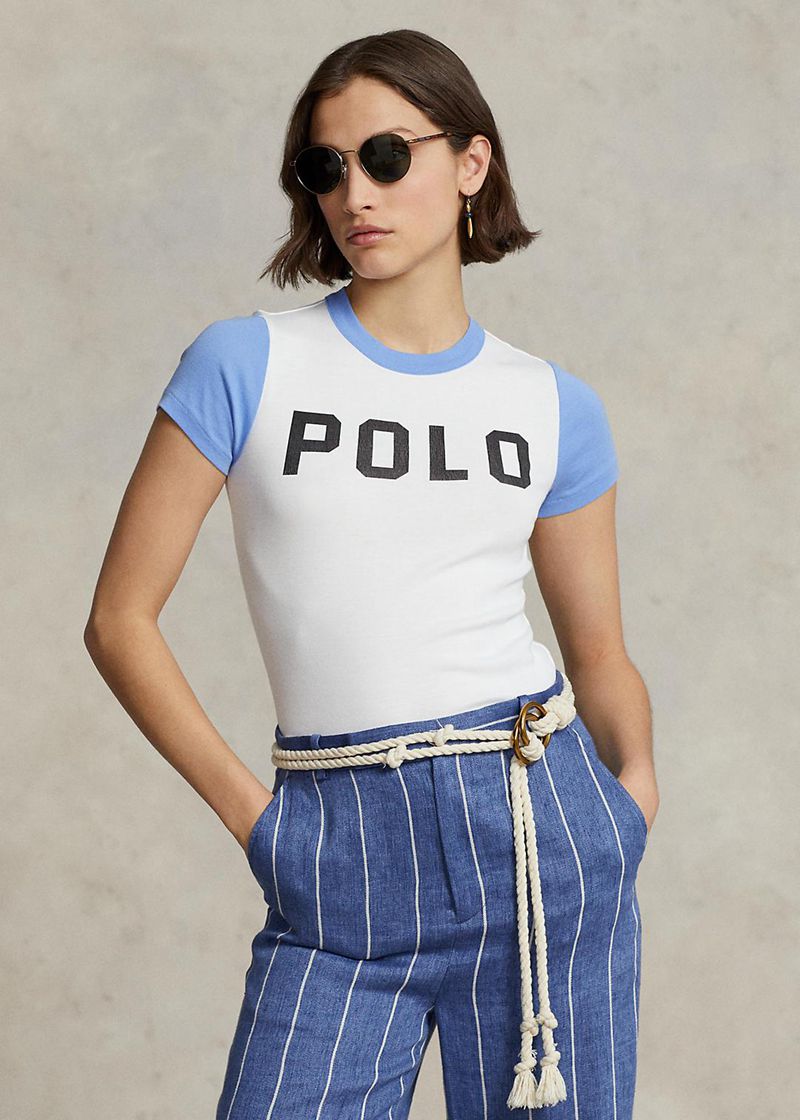 Camiseta Polo Ralph Lauren Mujer Colour-Blocked Logo Ribbed Cotton Chile Blancas WCSXR-7185